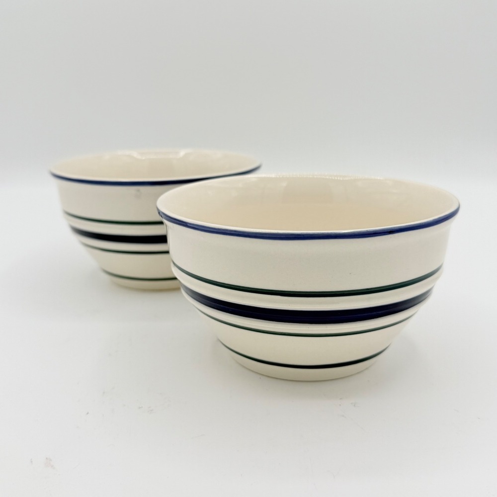 Vintage Tienshan Country Crock 5" Coupe Stoneware Striped Cereal Bowls - Pair